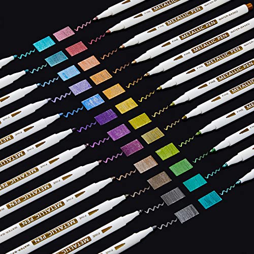 Shuttle Art Metallic Marker Pens, 24 Colors Metallic Paint Markers Fine Point for DIY Card, Calligraphy, Art and Crafting Projects, Works Great on Black Paper, Scrapbooks, Fabric, Rock. - color: 24 colors