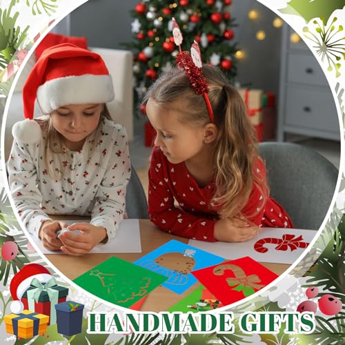 Henoyso 24 Pcs Winter Stencil for Kids 8 Inch Reusable Christmas Templates | Plastic, Drawing Painting Templates, Snowflake, Gingerbread, Candy Cane, Blue White Red, Wood Paper Scrapbook, DIY Art Crafts - style: Winter Style