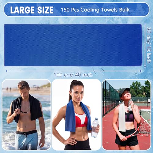 Hosuly 150 Pack Cooling Towels Bulk 40 x 12 Inch Large Chilly Breathable Sweat Sports Cold Towels Sublimation Microfiber Ice Neck Rag for Hot Weather Workout Gym Team Gift (Dark Blue,Black,White) - color: Dark Blue,black,white