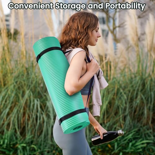 Fitvids Yoga Mat, 1/2-Inch Extra Thick High Density Exercise Mat, Anti-Tear Exercise Yoga Mat with Carrying Strap, Suitable for Various Yoga Exercises - color: Aqua