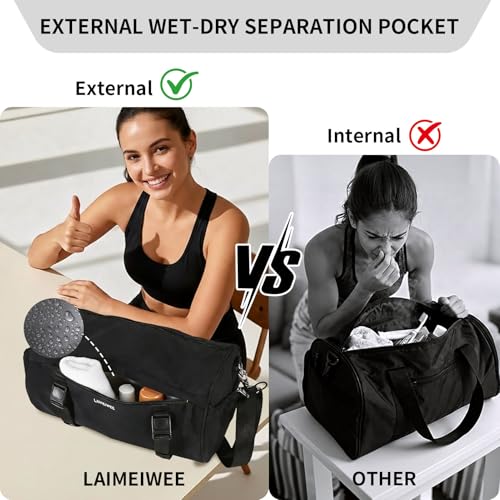 Small Gym Bag for Women Men, 15L Sports Workout Bag with Wet Pocket and Yoga Mat Holder, Lightweight & Water-Resistant Mini Travel Duffle Bag (Black) - color: Black