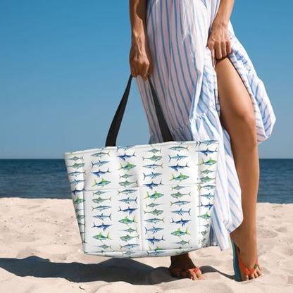 Large Beach Bag for Women Waterproof Foldable Travel Shoulder Tote Bag with Pocket for Weekender Pool Vacation - color: Fish White