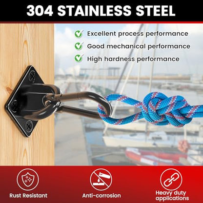 sprookber 304 Stainless Steel Pad Eye Snap Hook,M8 Ceiling Hook 1200Lb,8Pcs | Hanging Kit with Screws for Hammock Chair Swing, Yoga Gym Equipment, Sun Shade Sail, Plant Hangers & Marine Boat Hardware - size: 3.15 inch, style: Black Square