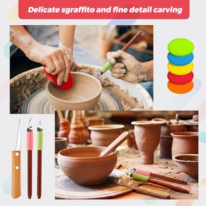 Leriton 2 Pack Pottery Carving Tool Set 6in Sculpture Carving Scraper Tool Pottery Modelling Shape for Tea Cup Mug Vase Leather Hard Clay Cutters with Wooden Handle for Ceramic Sculpture Craft (Set 3) - color: Multicolor, style: Set 3