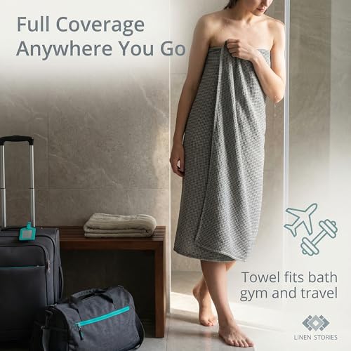 100% Linen Bath Towel 30x60-inch Waffle Weave Black-Natural Thin Quick Dry - color: Black Natural, size: Bath Towel