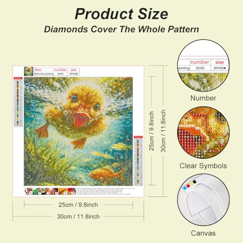 Acudotr Duck Diamond Art Kits for Adults, DIY Home Decor, 12x12 Inch | 5D DIY Diamond Painting kits, Full Round Drill Design, Easy for Beginners, Complete Tools Set, Prefect Handmade Gift
