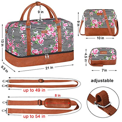 IBFUN Weekender Bags for Women, 21" Travel Duffle Bag with Shoe Compartment - color: B5-Black Stripe