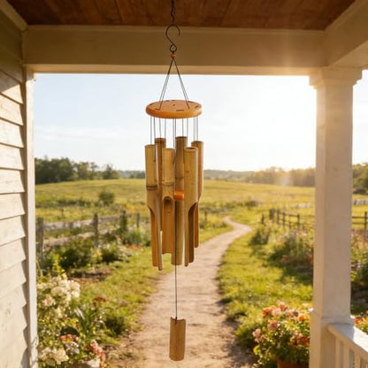 MUMTOP Bamboo Wind Chimes, Deep Tone Wooden Wind Chime Outdoor Garden Decor