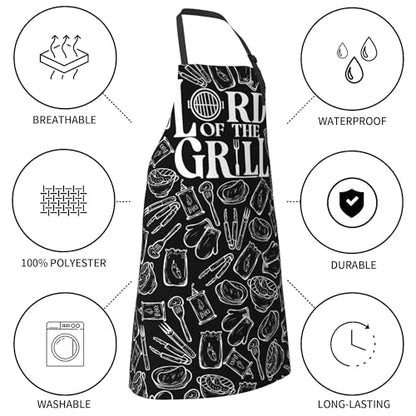 Art Apron with Pocket for Women Men | Kitchen Aprons Chef Apron for Cooking Baking BBQ Painting Gardening - color: Black Grilling Art