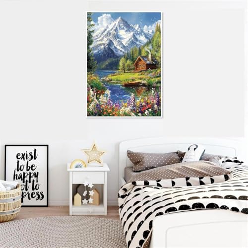 LWZAYS Mountain Paint by Numbers Kit for Adults Beginner, Cabin Adult Paint by Number Kits on Canvas, Mountain Landscape Acrylic Paint by Number Kit for Gift Decor - 16x20Inch