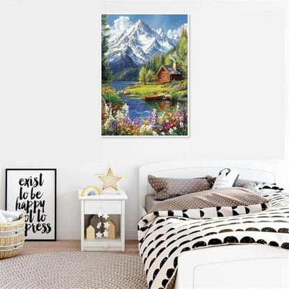 LWZAYS Mountain Paint by Numbers Kit for Adults Beginner, Cabin Adult Paint by Number Kits on Canvas, Mountain Landscape Acrylic Paint by Number Kit for Gift Decor - 16x20Inch