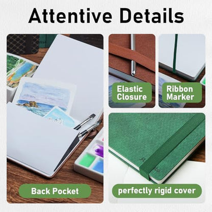 Watercolor Journal 8.5"x8.5" - 100% Cotton, 24 Sheets 48 Pages, 140LB/300GSM Cold Press, with Inner Pocket and Wide Elastic Band - Perfect for Watercolor, Gouache, Acrylic, Ink & Mixed Media - color: Dark Blown