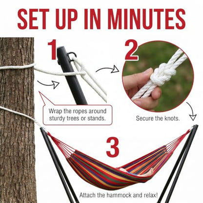 Canvas Hammock 122" Long X 59" Wide 2 Person Hammock 440 pounds Maximum Weight Applicable Scenes in Courtyard Autumn, Indoor Hanging Chairs, Beach Leisure (red Yellow, Full) - color: Red Yellow, size: Full