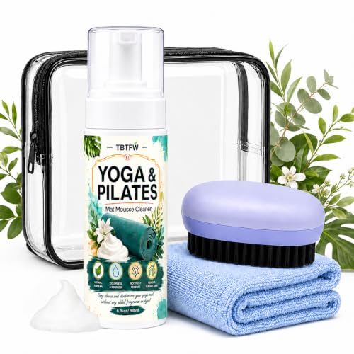TBTFW Yoga Mat Cleaner Spray,Yoga Mat Cleaner-6.76oz | Suitable for Cleaning of All Yoga Mats and Exercise Equipment,Natural Formula,withTowels,Brushes,and Storage Bags