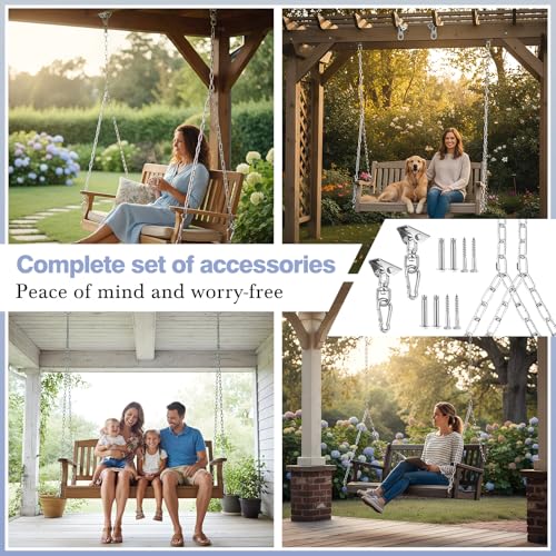 Heavy Duty Porch Swing Hanging Kit with Y-Chain & 360° Swivel Hangers 1500Lbs Capacity, Rustproof Zinc-Plated Chains 304 Stainless Steel Mount Hooks, Indoor/Outdoor Hammock Hardware(Silver) - color: Silver