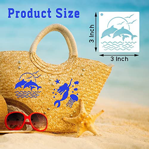 80 Pcs 3 x 3 Inch Stencils for Painting on Wood, Reusable Sea Ocean Creatures Mermaid Dolphin Shark Plastic Stencils DIY Craft Paint Template Set for Wall Home Decor - style: Ocean