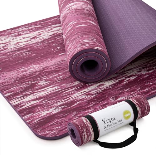 UMINEUX Extra Thick Yoga Mat, 2/5 Inch (10MM), Natural Rubber and TPE Non Slip Yoga Mats with Strap for Women Men, Eco Friendly Exercise Mat for Yoga, Pilates and Home Workout - color: Dahlia Mauve, size: 72" x 24" x 2/5"