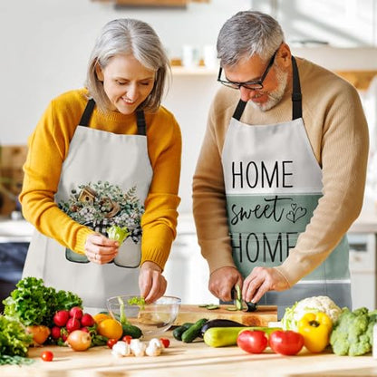Apron with Pockets, 32x28 inch, 2 Pack, Sage Green | Eucalyptus Leaf Floral Herbs Adjustable Bib with Pockets for Women Men Couple Lovers Chef Home Baking Gardening - color: Cream Green