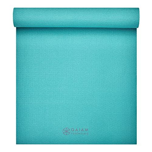 Gaiam Essentials 1/4" Thin (6mm) Yoga & Pilates, Fitness & Exercise Mat with Easy-Cinch Carrier Strap Cusion Support For Fitness and Gym Workouts - color: Teal