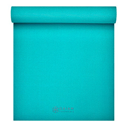 Gaiam Essentials 1/4" Thin (6mm) Yoga & Pilates, Fitness & Exercise Mat with Easy-Cinch Carrier Strap Cusion Support For Fitness and Gym Workouts - color: Teal
