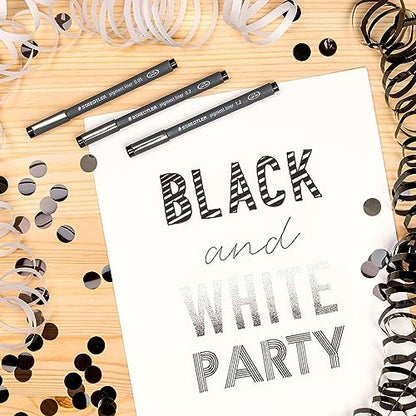 STAEDTLER 308 Pigment Liner Fineliner Pen - Ideal for Writing, Sketching, Technical Drawing, Marking Out - Black Ink - In Envelope Gift Packaging - 0.7mm Medium Nib Size - Pack of 3