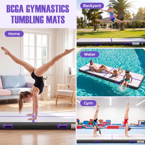 Inflatable Gymnastics Mat Air Tumble Track Tumbling Mats with Pump - color: Black Purple, size: 13ft*3.3ft*4inch(4m*1m*10cm)