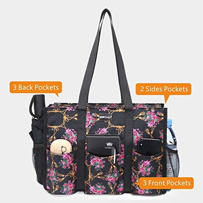 TOPDesign Utility Water Resistant Tote Bag with 13 Pockets, Zipper Closure - color: Baroque Cloves, size: Large