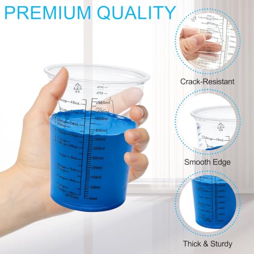 50 Pack Epoxy Mixing Cups 20 oz (600 ml) | Disposable Measuring Cups with 50 Wooden Stir Sticks, Measurement Ratios: 1:1, 2:1, 3:1, 4:1 for Resin, Liquid and Paint
