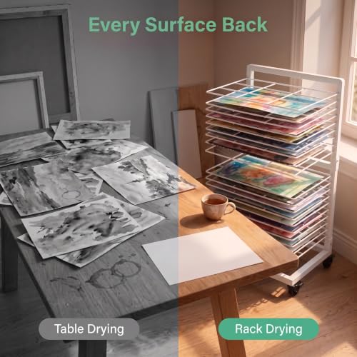 OFFICEROO White Art Drying Rack for Classroom & Preschool – 18-Shelf Mobile Paint Drying Rack, Canvas & Paper Drying Rack for Art Storage - color: White