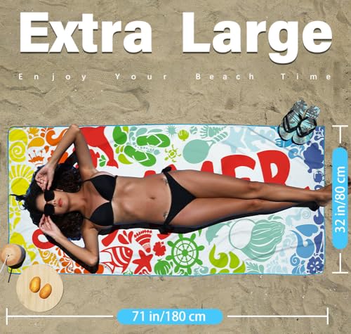 Widdonen Microfiber Beach Towel,Compact 2 Pack-71x32 Inch with Bag Travel - color: 2 Pack Colorful Summer M