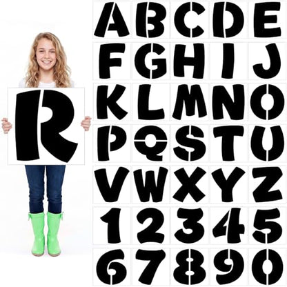 SATINIOR 16 Inch Large Letter Stencils and Numbers, 36 Pcs Reusable Alphabet Stencils Plastic Numbers Templates Craft for Wood Wall Fabric Signage Chalkboard Painting DIY Projects (Cute) - size: 16 Inch, style: Cute