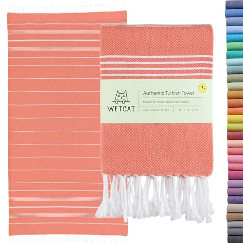 WETCAT Turkish Beach Towel Oversized (38"x71") 100% Turkish Cotton, Made in Turkey - Sand Free, Extra Large, Ultra Soft, Quick Drying, Compact & Lightweight for Travel - Dark Coral - color: Dark Coral, size: Beach Towel (38" x 71")