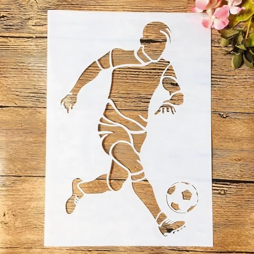TIAMECH A4 Reusable Football Sports Stencil for Painting | Playing Soccer Layering Template, DIY Wall Art, Wood Furniture, Scrapbook & Crafts (8.3x11.7inch) - style: Football Sports