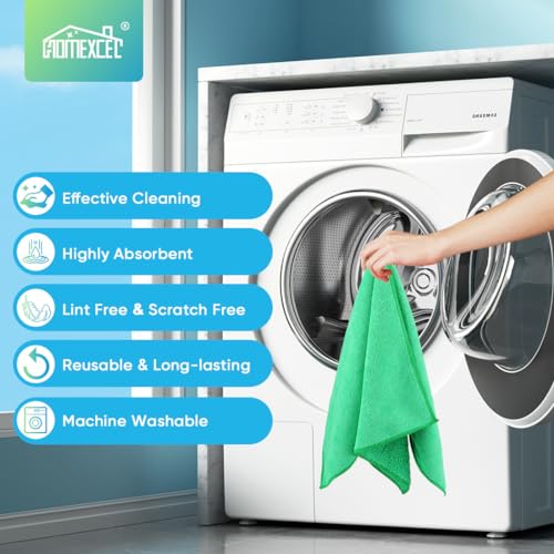 HOMEXCEL Green Microfiber Cleaning Cloth, Microfiber Towels for Car, 12 PK | Lint Free Cleaning Rags for Household & Kitchen, Car Wash Towels for Detailing Drying, Scratch-Free, 11.5"X 11.5" - color: Green