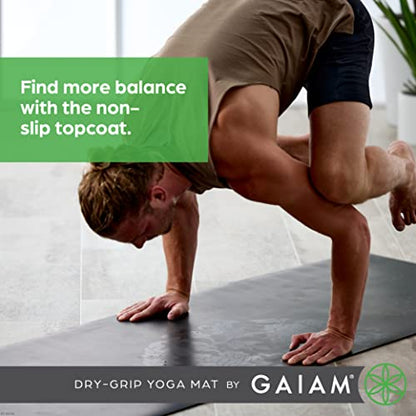 Gaiam Dry-Grip Yoga Mat, Non-Slip, Hot Yoga - color: Black (XL)