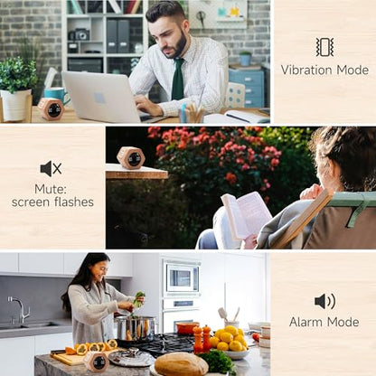 Productivity Cube Timer, 1/5/10/30/60 Min Presets, Wood Grain Finish | Gravity sensor, mute and vibration modes; ADHD-friendly desk timer for work, study, kitchen and back to school - color: Wood Grain