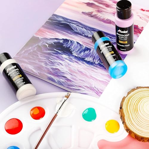 ABEIER Iridescent Acrylic Paint Set, 18 Colors x 2 oz, Non-Toxic | Non-toxic, chameleon color shift, shimmery metallic finish, rich pigments, smooth blending, waterproof when dry - color: 18 Colors