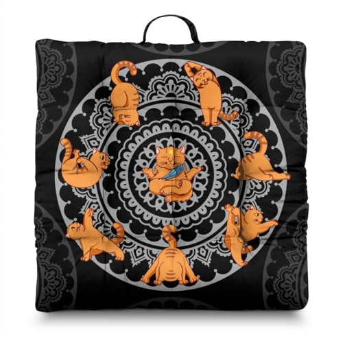 Meditation Cushion, Floor Pillows for Sitting, Meditation Pillow for Tatami Living Room, Yoga Sitting, Floor Pillow in Home & Outdoor, Memory Foam Added, 22x22 Inch - color: Cat Yoga Black, size: Square
