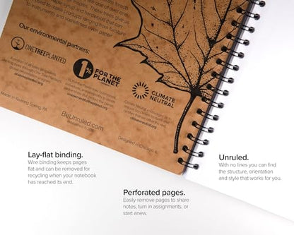 Unruled Classic Blank Spiral Notebook, 60lb Premium Plain Paper, 70 Sheets, Recycled and Sustainable, 10.5" x 8", 3 Pack, Black Foil/Wire