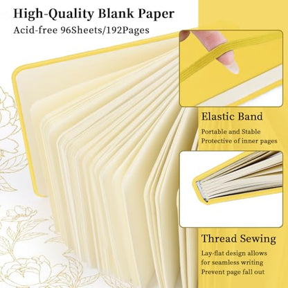 5x5 Pocket Sketch Book,80gsm Hardcover Art Sketchbook for Drawing Journal | PU Cover,Blank Paper,96Sheets/192Pages,Lay-Flat,Portable Travel Creation Paint Diary Memo Planner,Dry Media.Yellow - color: PU Cover-5x5in-Yellow