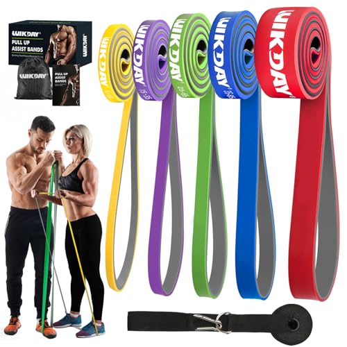 WIKDAY Resistance Bands for Working Out with Door Anchor | Pull Up Assistance, Exercise Elastic Bands, Thick Heavy Resistance, Body Stretching Muscle Training, Home Gym - color: Bicolor