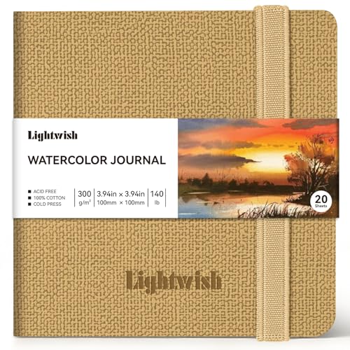 Watercolor Journal - 100% Cotton Cold Press Paper | 20 Sheets 40 Pages | 300GSM (140lb) | PU Leather Cover Watercolor Sketch Books for Artists Painting,Mixed Media 3.9in x 3.9in - color: Brown, size: 3.9 x 3.9 in