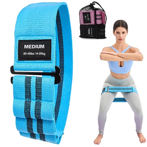 Adjustable Fabric Resistance Bands for Squats, Glutes & Legs – 5 Levels of Customizable Size, Width & Tension, Non-Slip Booty Bands for Men and Women, Pilates & Yoga Workouts(Medium) - color: blue