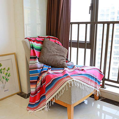 Xplanet 84 X 59 Inch Mexican Serape Blanket Bay Window Blanket, Mexican Tablecloth Bed Blanket Table Cover Tapestry Blanket Picnic Mat for Mexican Party Wedding Decorations Home Decor (NEW Rose Pink) - color: New Rose Pink