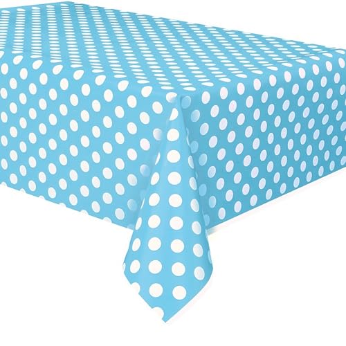 Powder Blue Dots Rectangular Plastic Table Cover (54" x 108") - 1 Pc - Perfect for Parties and Events - Instantly Elevate Your Table Setting! - color: Light Blue