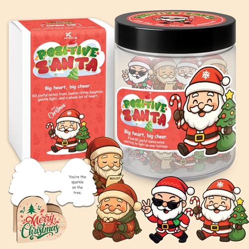 Positive Santa Jar – 60 Funny Emotional Support Christmas Affirmation Cards, Stocking Stuffer, Cute Desk Home Decor for Women, Men, Teens, Teachers & Coworkers - color: KAT- KQH - Positive Santa