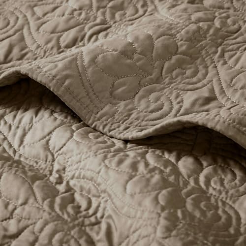 Madison Park Damask Quilting Design Throw Blanket, 60"x70" - color: Khaki, size: 60"x70"