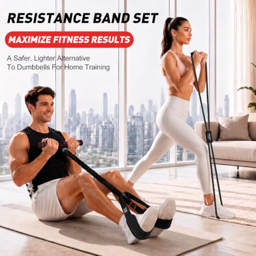 Resistance Bands with Handles Set, Leg/Core/ABS/Arm/Back/Hips Workout Equipment for Women, Portable Pedal Resistance Band & Figure 8 Resistance Bands, Exercise Bands for Pilates Yoga Stretching - color: Black