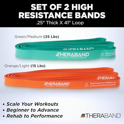 THERABAND High Resistance Band Set of 2, Light and Medium Loop, 15-25 lb | Portable, lightweight, compact, rubber. For home, recovery, gym. Therapy, physical, stretch, elastic. 2-Pack. - size: 2 Pack Easy (15-25 lbs)