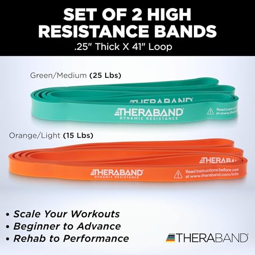 THERABAND High Resistance Band Set of 2, Light and Medium Loop, 15-25 lb | Portable, lightweight, compact, rubber. For home, recovery, gym. Therapy, physical, stretch, elastic. 2-Pack. - size: 2 Pack Easy (15-25 lbs)